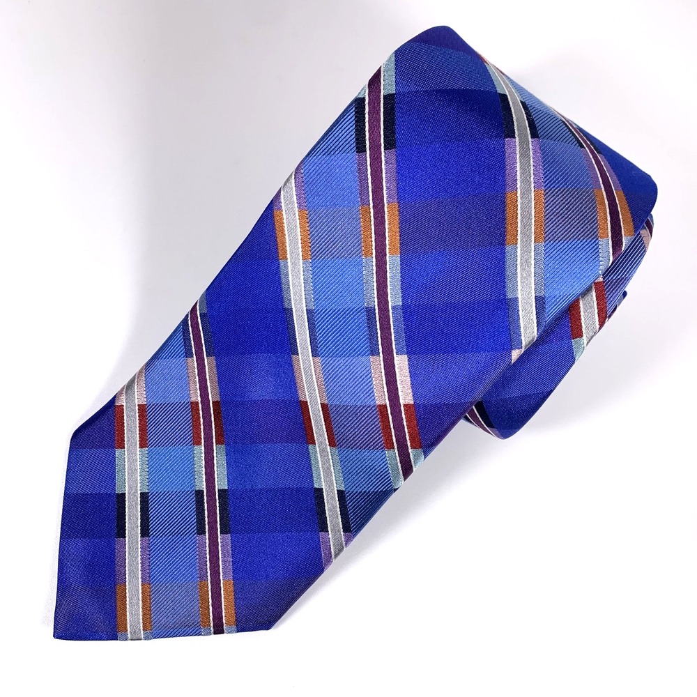 Murano Mens Tie Blue Multicolor Geometric Striped 100% XL Length New w Tag
